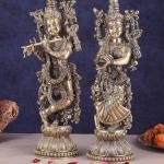 Pure Brass Superfine Radha Krishna Pair Statue 16" | Divine Grace Sculpture | Exquisite Silver Artisan Craftsmanship | 6 kg Idol | Home Temple Decor Gift